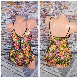 Victorias Secret Medium Gold Label Vintage Satin Lace Ruffled Bodysuit